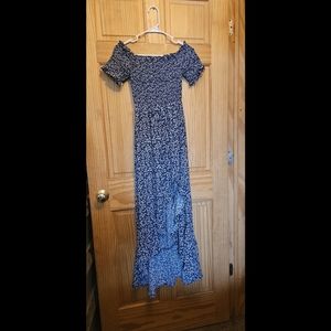 Mi Ami medium blue and white floral high low dress